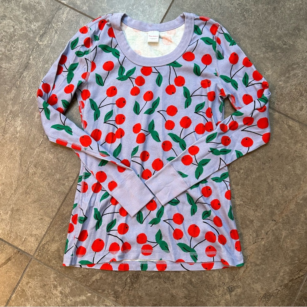 Hanna Andersson Cherry Print Pajama Top - Red and Green on Lavender